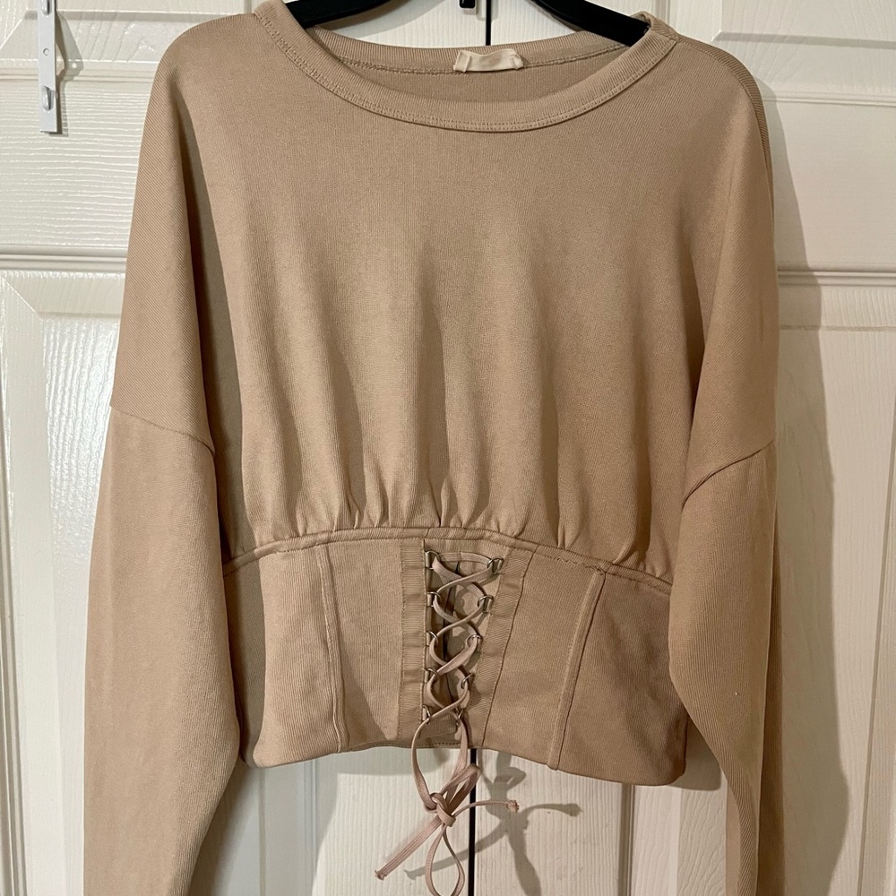 COPY - Zara Tan Sweater with Corset detail